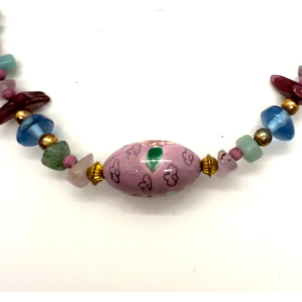 Cloisonné Bead Necklace with Multicolor Natural Stone & Glass and Bracelet - Picture 3 of 16